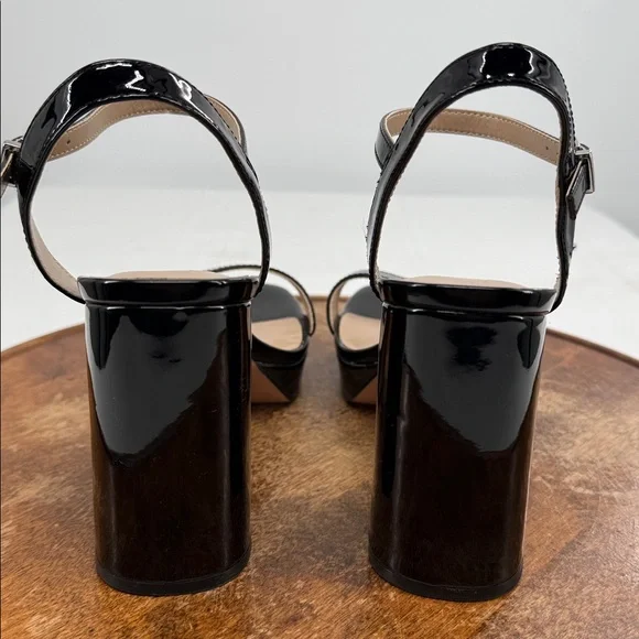 Mix No 6 Shoes Wm 8.5 Wide Sundra Black Faux Patent Leather Sandals Block Heel - Picture 4 of 11